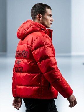 EVISUKURO Red Aka Black Puffer Jacket Men's Size Large Hooded Padded Coat